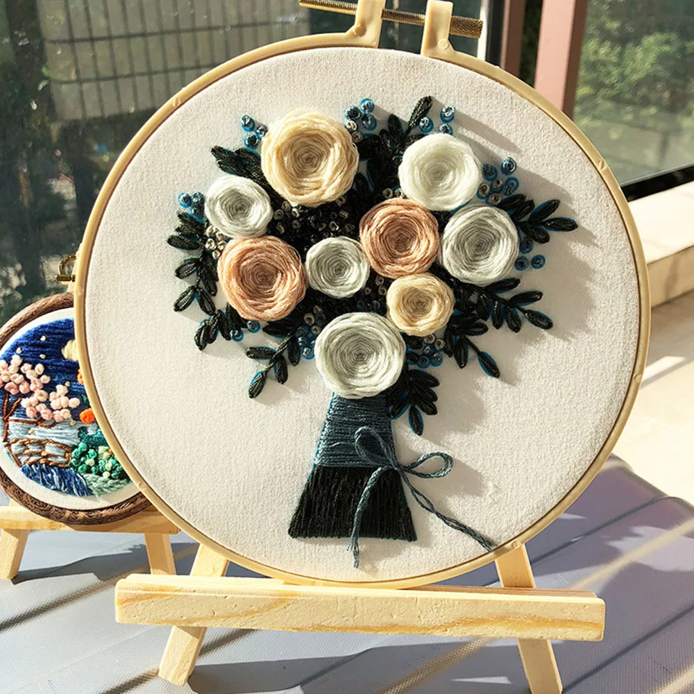 

Handwork Picture 3d Embroidery Junior Novice Handmade Creative Embroidery Diy Hand Bouquets Cross Stitch Including Tutorials