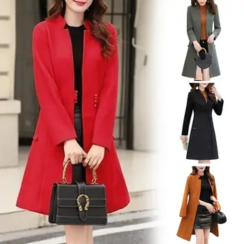 

2019 Fashion Winter Autumn Women Woolen Coats Trench Long CoatElegant Bodycon Women's Female trench coat high quality