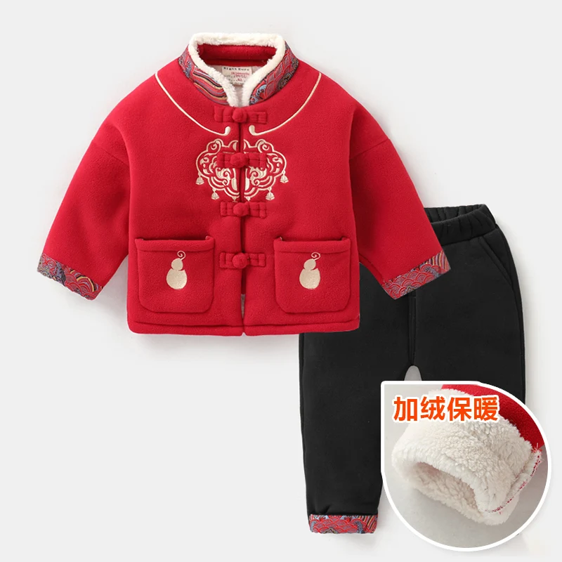 Tangzhuang/плюшевое пальто в китайском стиле для мальчиков; Новинка года; Сезон Зима; детский хлопковый теплый комплект одежды для маленьких мальчиков; Рождественская одежда
