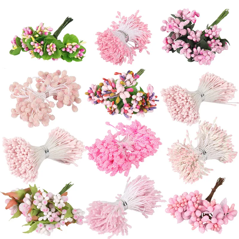 8/10/12/70/90/144/288pcs Pink Hybrid Flower Cherry Stamen Berries Bundle DIY Cake Christmas Wedding Gift Box Wreaths Decor | Дом и сад