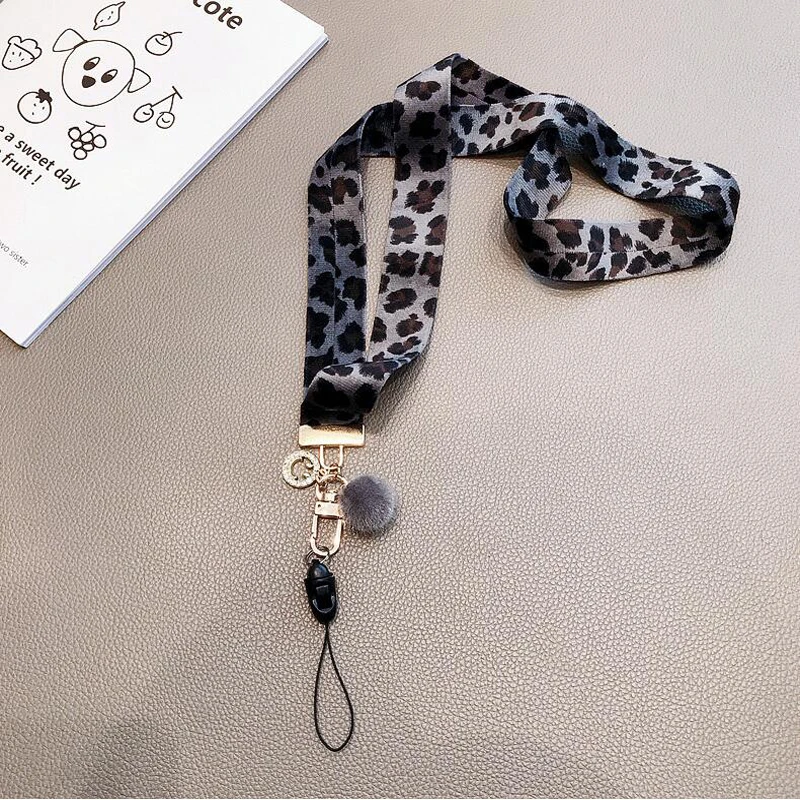Серебристый / серый Funda фланелевый Леопардовый ремешок на шею для iPhone, xiaomi, samsung, usb-держатель для камеры, держатель для удостоверения личности, Бейджа - Цвет: Серебристый / серый