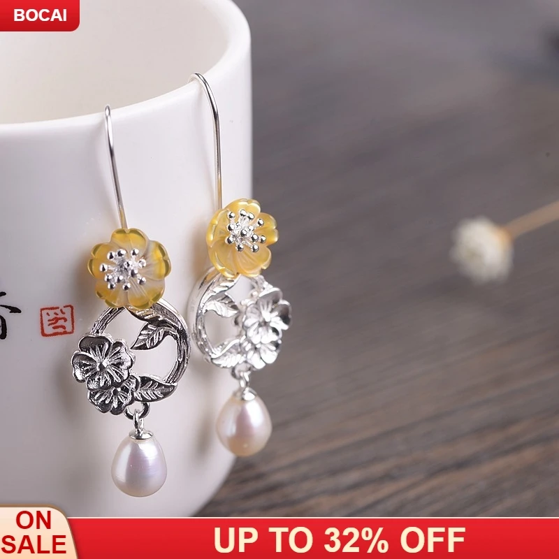 

Gold emperor S925 silver, silver craft female fashion fresh shell plum flower earrings wholesale pearl earrings