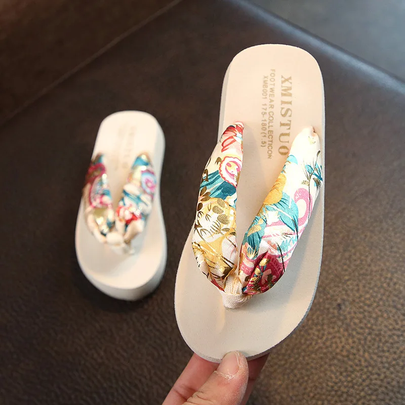 

3cm High Heel Women's Summer New Bohemian Satin Wedge with Non-slip Wedge Flip-flops Beach Female Sandals and Slippers Shoes