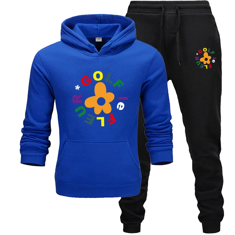 New Men's Hooded Fleece Warm Sportswear Men's Sweatshirt Set Hoodie and Track Pants Jogging Men's Hooded Sportswear 2XL
