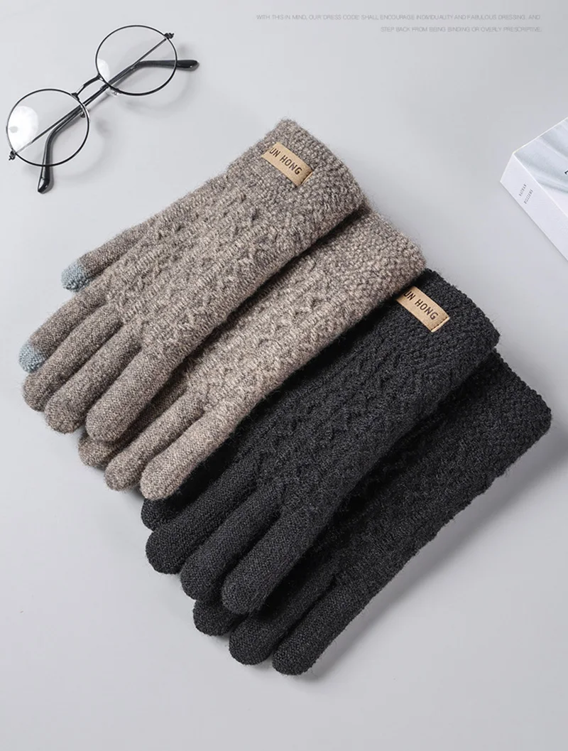 mens sheepskin gloves Unisex Winter Wool Knit Thicken Elastic Nonslip Cycling Mittens Men Touch Screen Warm Full Finger Driving Glove H96 driver gloves