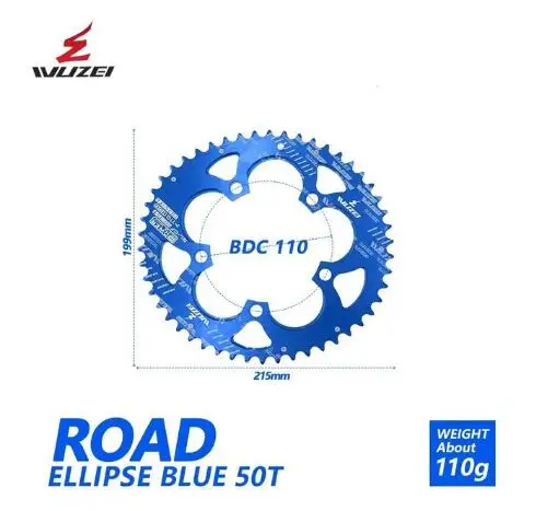WUZEI Road Bicylcle 110BCD 35/50T Овальный Звездочка комплект велосипед 7075-T6 сплав Сверхлегкий эллипс восхождение Мощность передняя Звездочка пластина - Цвет: BLUE 50T ROAD 1pcs