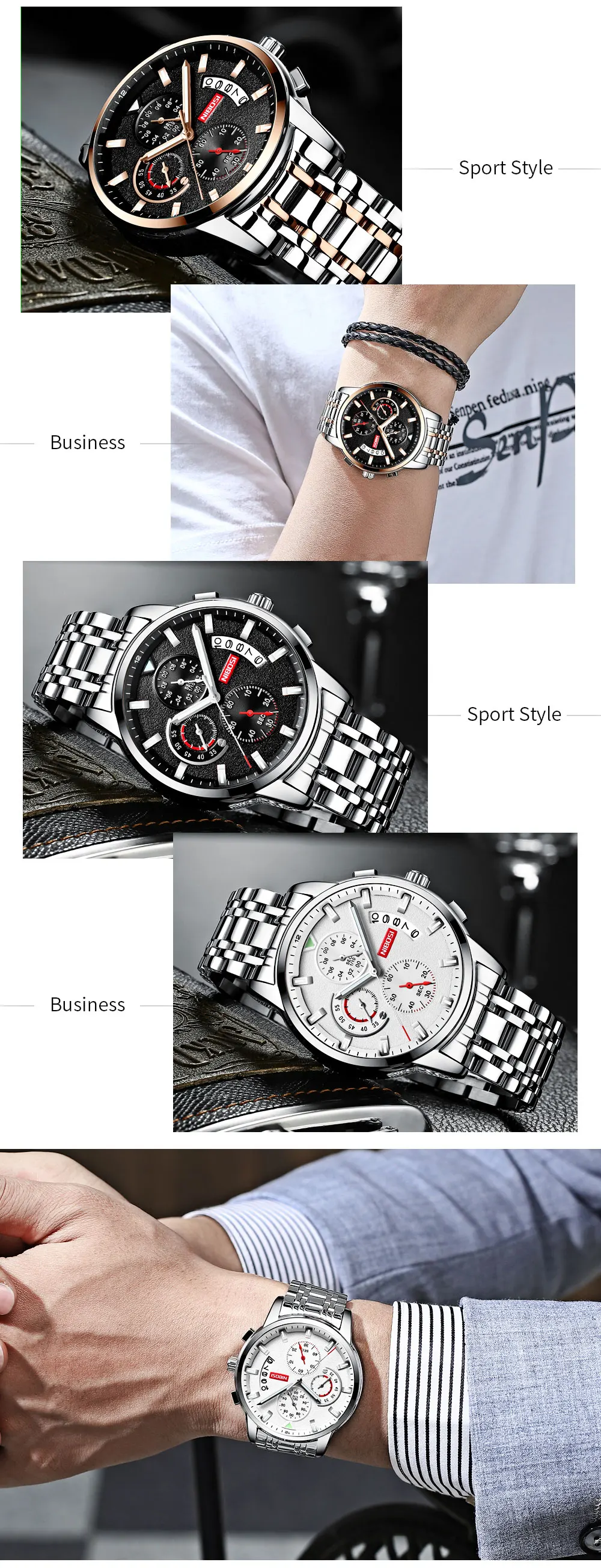 Reloj de cuarzo de lujo NIBOSI, de marca Premium, deportivo, de acero inoxible, para hombre, reloj militar a prueba de agua