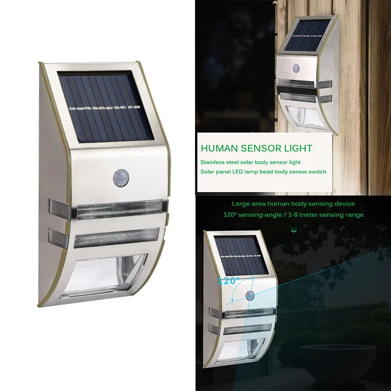 2Led солнечный датчик движения настенный сад безопасности открытый яркий свет