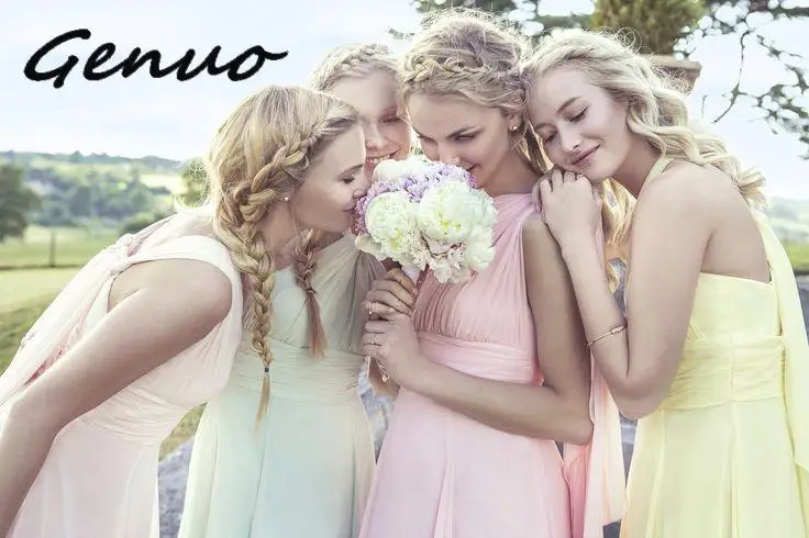 Genuo Vestito Damigella New Fashion Cheap Halter Criss-Cross Sexy Chiffon Party Brides,maid Dresses With Different Color Genuo Vestito Damigella New Fashion Cheap Halter Criss-Cross Sexy Chiffon Party Brides,maid Dresses With Different Color