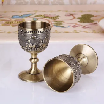 

Brass Color Classical Metal Wine Glass Handmade Small Wine Glass Household Copper Wine Glass Carving Pattern