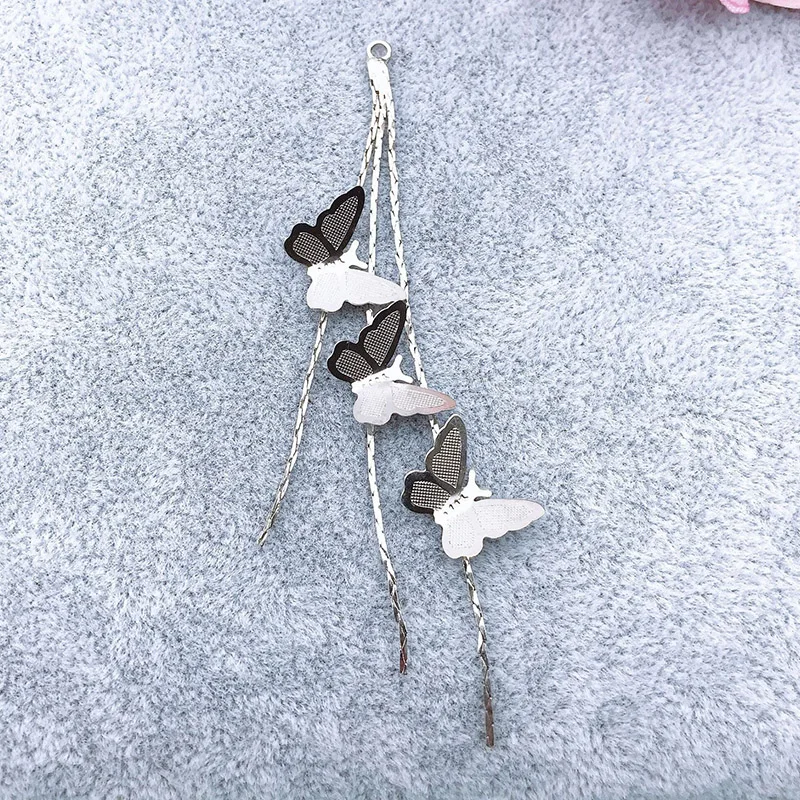 Silver 2019New 60 шт. сплав Три бабочки кулон Кнопка для DIY Ювелирные серьги или аксессуары для волос ручной работы FY108 - Цвет: Silver