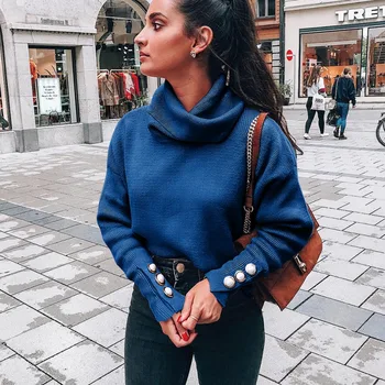 

High Collar Long Sleeve Bottoming Sweater Fashion Warm Knit Loose Tops For Women