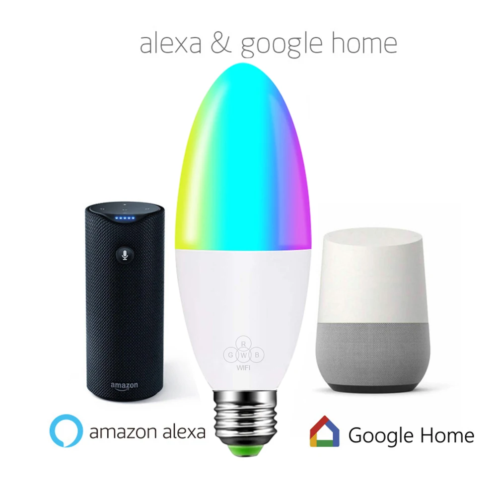 Смарт WiFi Свеча лампа E14/E27 RGB лампа поддержка Alexa/Google Home/IFTTT смарт-динамик Голосовое управление 5 Вт светодиодные лампы украшения