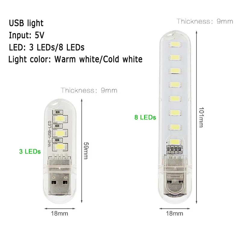 Портативный мини USB светильник 3 светодиодный Ода/8 светодиодов Ночной настольная