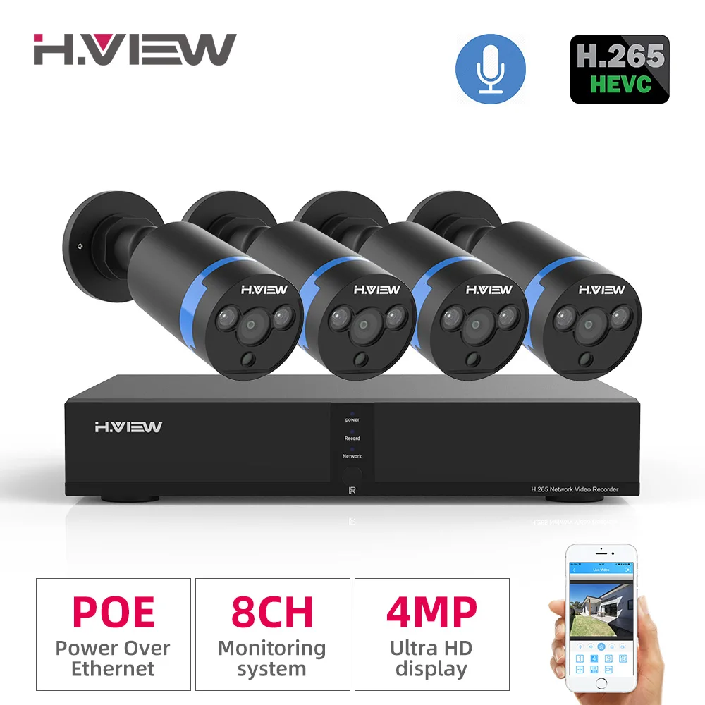  H.View Video Surveillance poe ip camera Kit 4MP cctv camera Security System 8CH Outdoor Audio Recor - 4.00026E+12