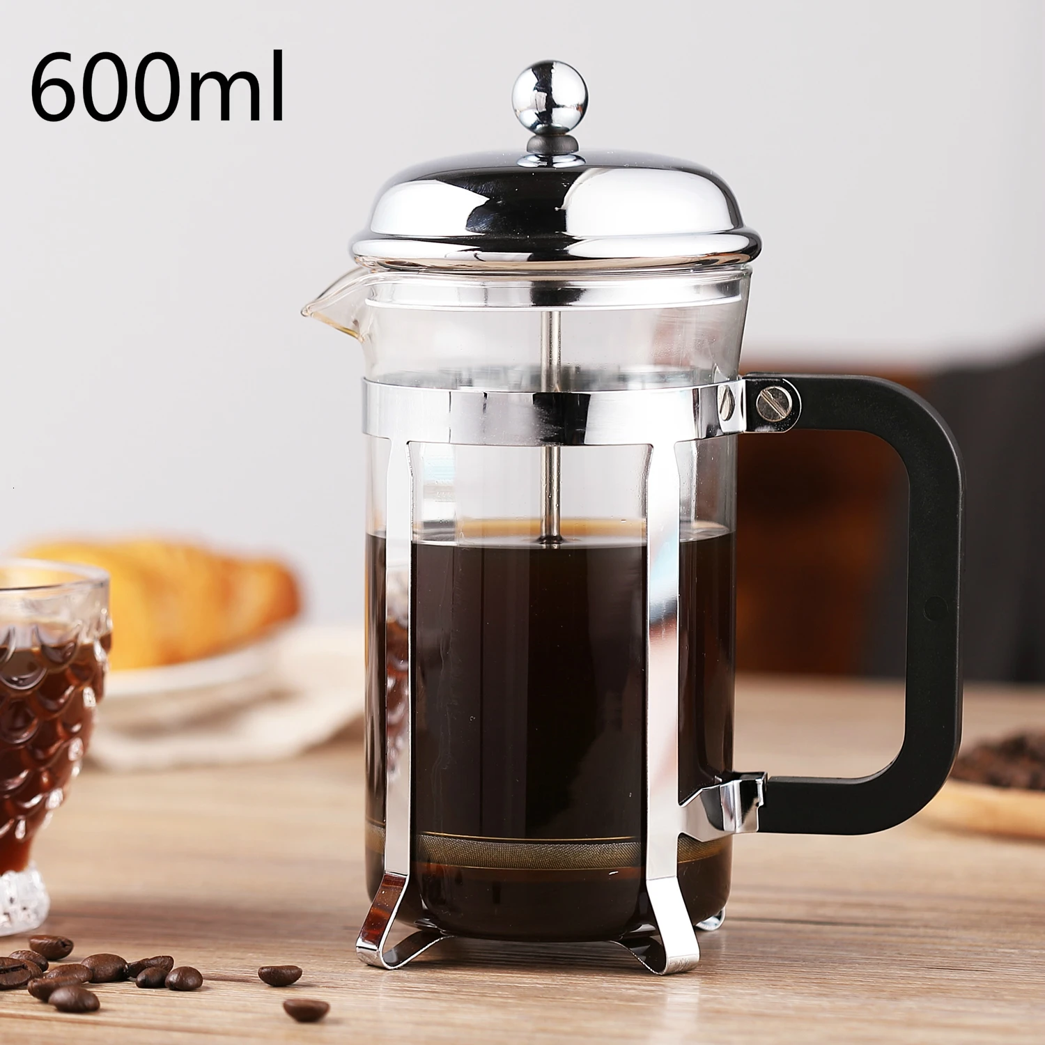 600ml Классический стиль из нержавеющей стали Рамка эспрессо латте кофе фильтр чайник французский пресс для напитков чайник кафе кофейница Italiana - Цвет: 600ml