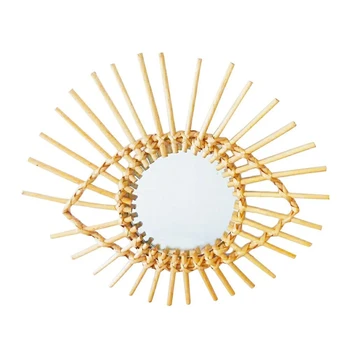 

Rattan Mirror Creative Art Decoration Round Mirror Wall Hanging Mirror Eye Shape Frame for Livingroom Bathroom