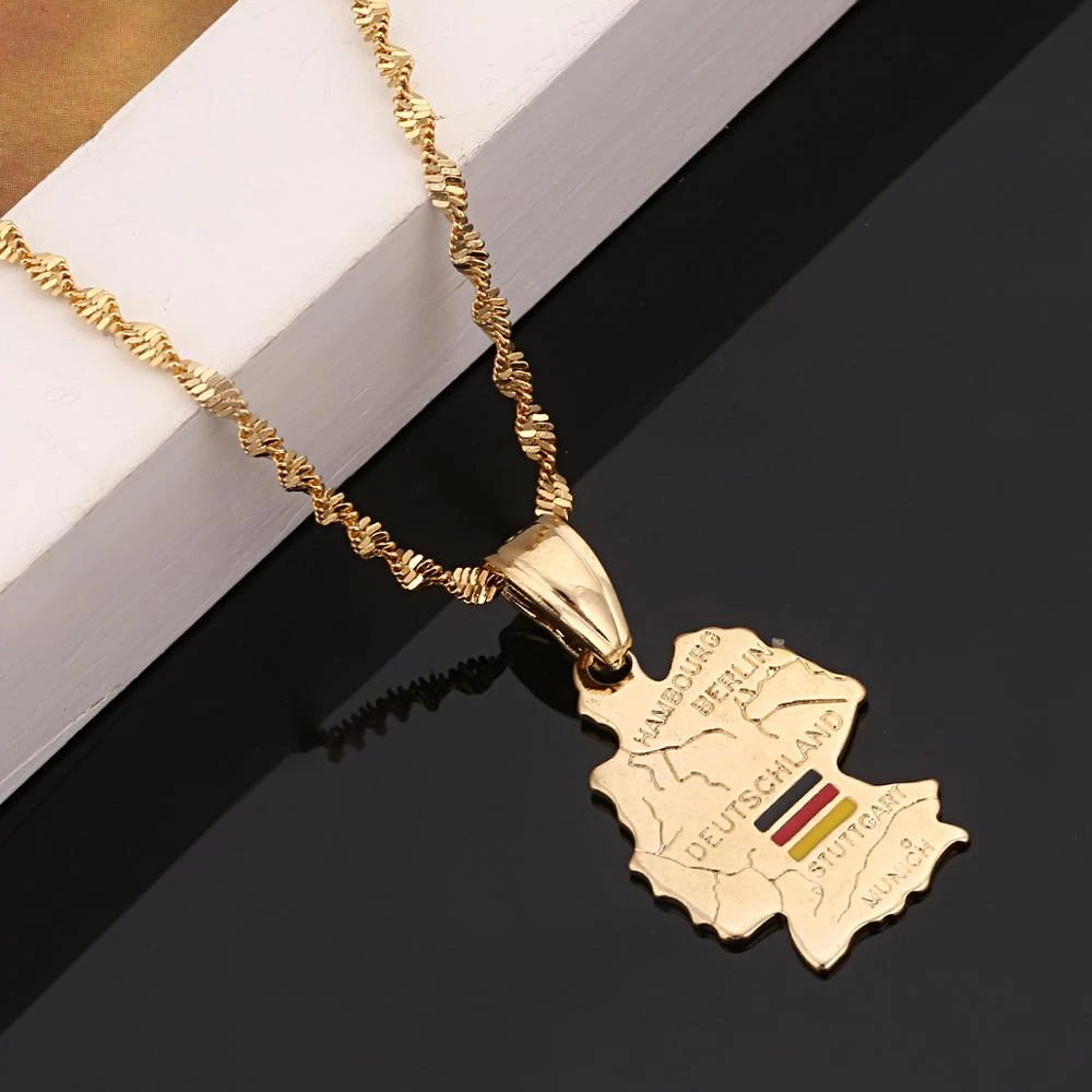 Collar con colgante de bandera mapa alemán para mujer, Color dorado, moderno, joyería de cadena de mapa de Alemania|Collares colgantes| - AliExpress