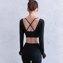 Сексуальная Крестовая спинка для женщин, для йоги, укороченный топ, Спортивная рубашка, белый, черный, красный, с длинным рукавом, укороченный топ, для спортзала, мягкий бюстгальтер, спортивный топ, для фитнеса, для женщин