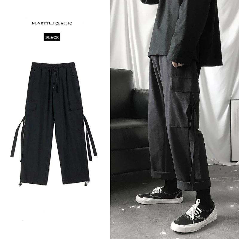 Cargo Pants Men Streetwear Hip Hop Pants Loose Korean Style Ankle Length Trousers Overalls Elastic Waist Black Gray Techwear Cargo Pants Men Streetwear Hip Hop Pants Loose Korean Style Ankle Length Trousers Overalls Elastic Waist Black Gray Techwear