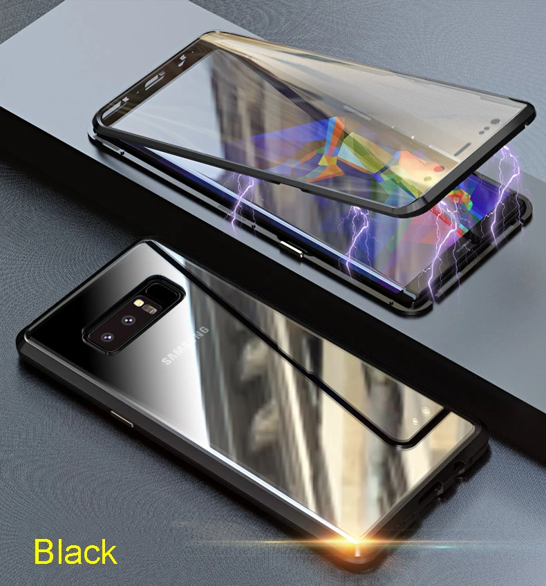 Black Luphie 360 Полный обертывающийся Магнитный чехол для samsung Note 9 8 Чехол 9H закаленное стекло чехол для телефона samsung Galaxy Note 8 Note 9 чехол - Цвет: Black