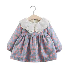 Осенне-зимнее бархатное платье с принтом вишни для маленьких девочек детское платье