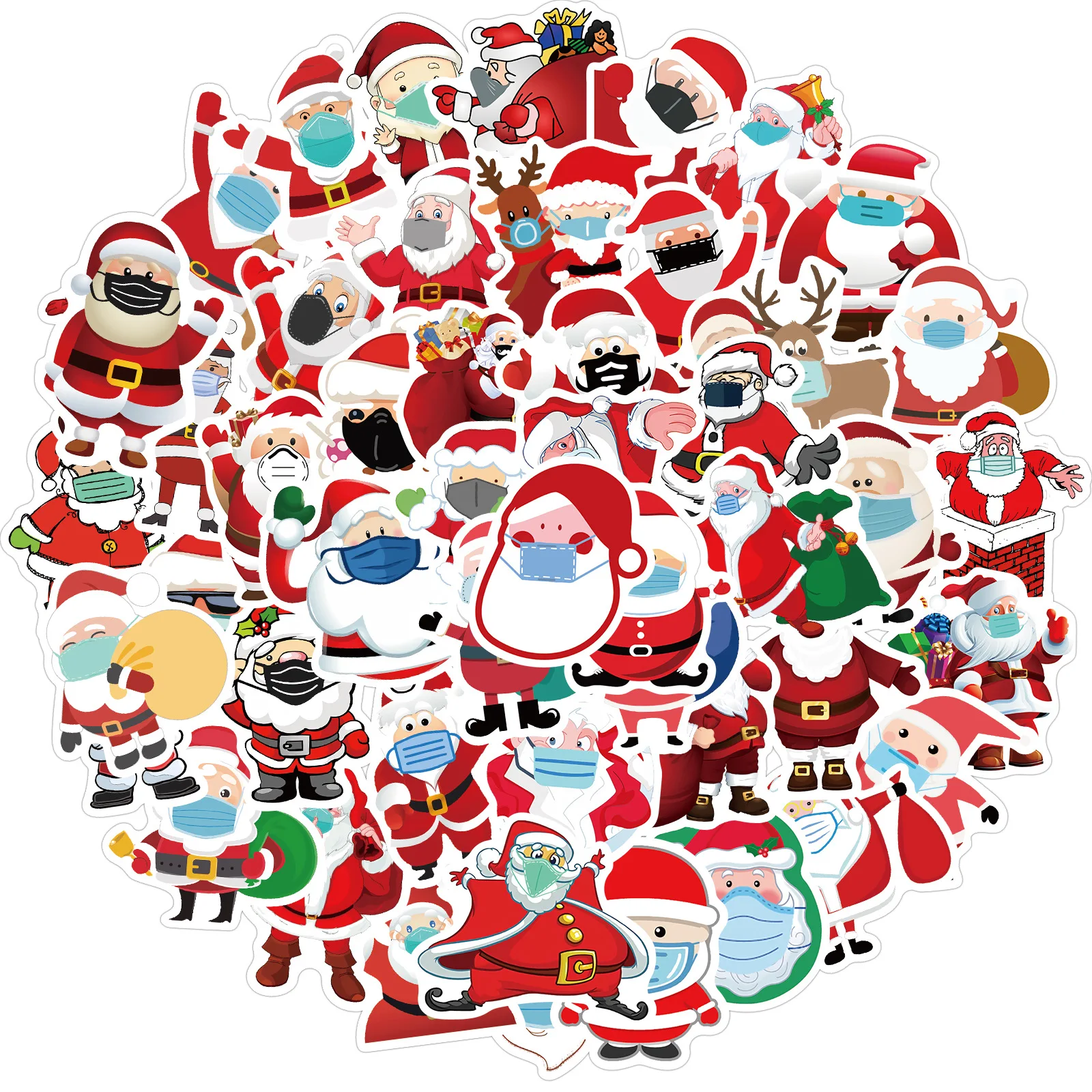 

50pcs/pack New style Santa Claus graffiti stickers wearing masks luggage laptop waterproof and no glue