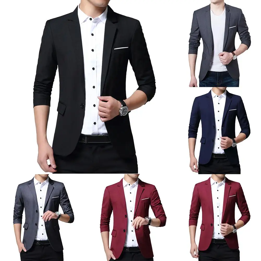 

2019 L-5XL Men's Formal Slims Fit Formal One Button Suit Long Sleeve Notched Blazer Cotton Blend Coat Jacket Top Blazers Men Sui