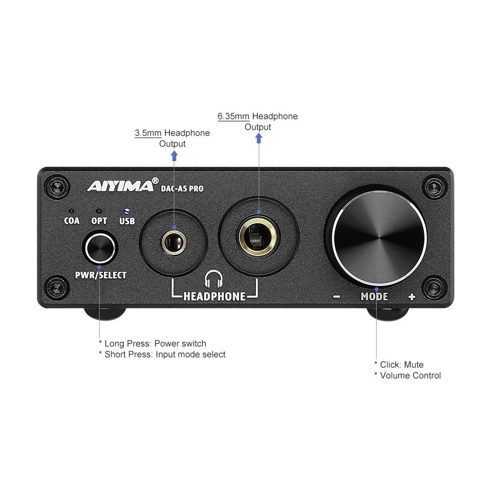 Amplificador de Fone de Ouvido Aiyima Alta Fidelidade Usb Dac Decodificador Interface Áudio Digital Óptico Coaxial Conversor a5 Pro 24bit 192khz - Image 5
