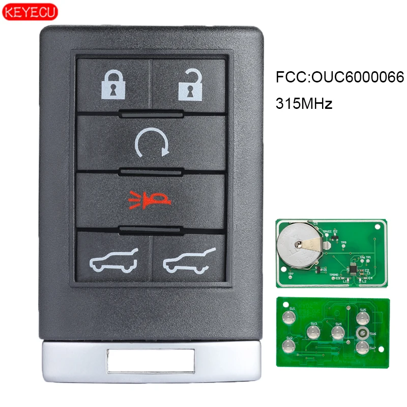 KEYECU умный пульт дистанционного управления 315 МГц 6 Кнопка для Cadillac Escalade 2007- FCC: OUC6000066