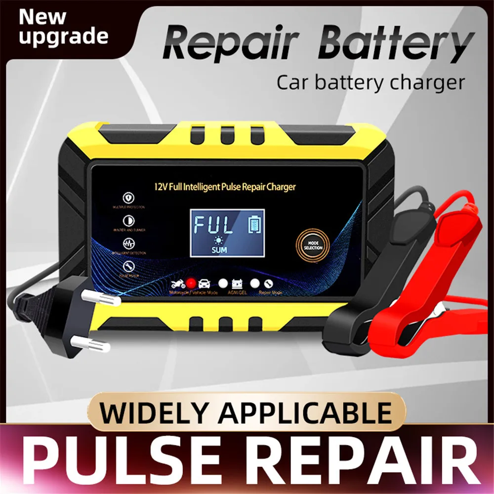 

Full Automatic Car Motorcycle Smart Battery Charger Touch Screen Pulse Repair 12V LCD Display Intelligent Fast Power Charging
