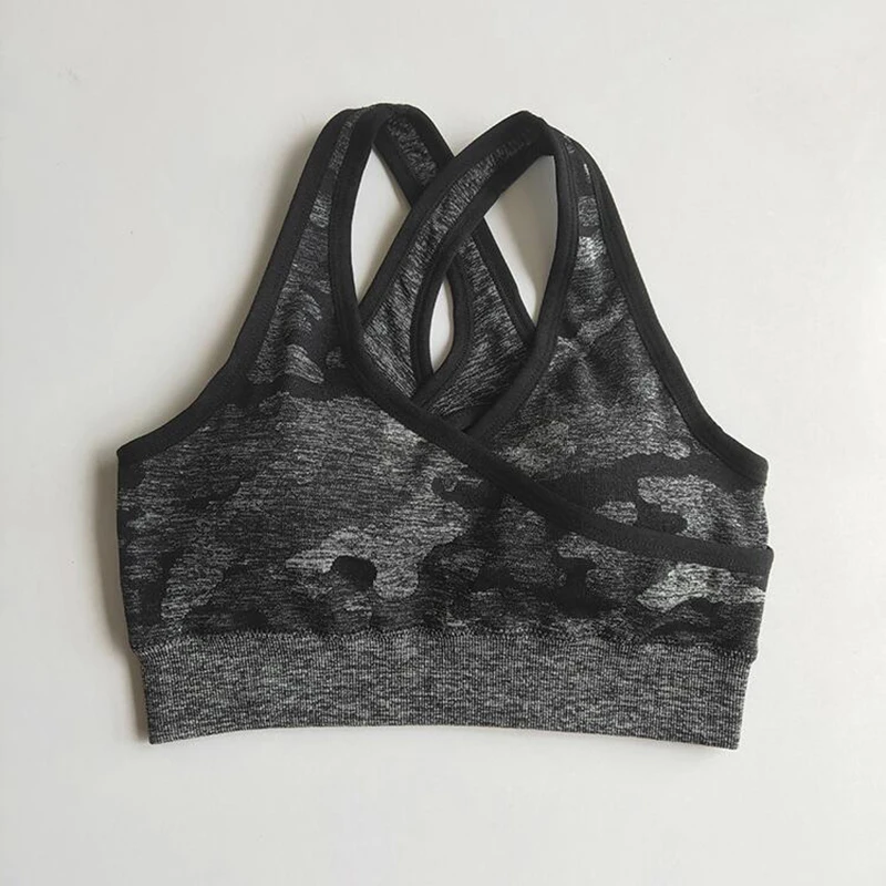 black bra Женский бесшовный спортивный костюм для йоги, спортивный комплект с бюстгальтером из 3 предметов, Женская Осенняя спортивная одежда с длинным рукавом, камуфляжный комплект для спортзала, одежда для бега и тренировок - Цвет: black bra