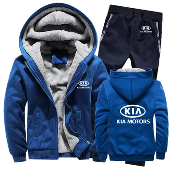 

Hoodies Men KIA Car Logo Mens Hoodies Suit Winter Thicken Warm Fleece cotton Zipper Tracksuit Mens Jacket+Pants 2Pcs Sets