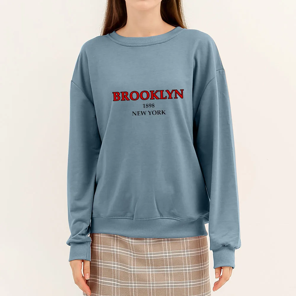 

BROOKLYN Printed Y2K Sweatshirt Woman Letter Print Long Sleeve O-Neck Pullover Loose Fashion Girl Streetwear Autumn Sport Tops