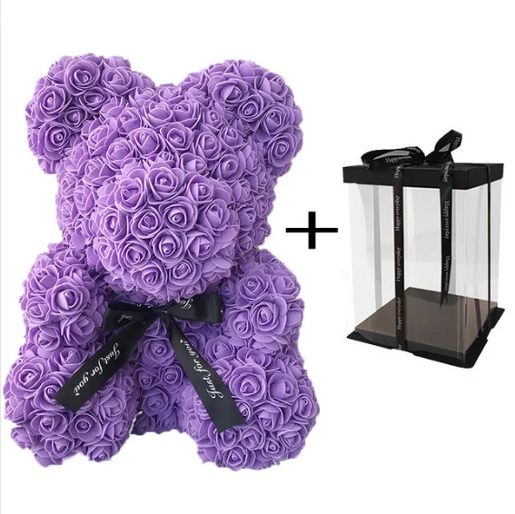 purple with box Романтический подарок на день Святого Валентина 40 см красный медвежонок Teddi цветок розы искусственные украшения Рождественские подарки для свадьбы искусственные цветы - Цвет: purple with box