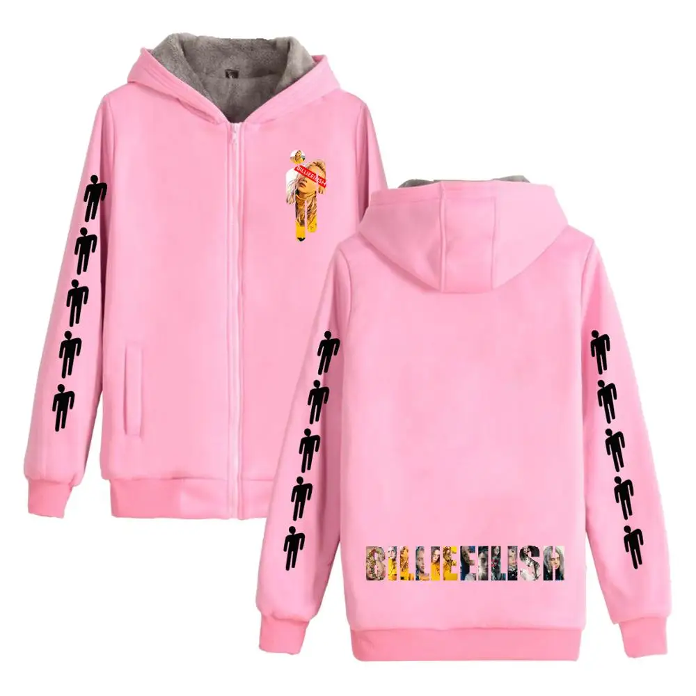 Billie Eilish, модные популярные новые флисовые толстовки для детей, мужчин и женщин, пуловер с капюшоном на молнии, розовые толстовки, горячая тренд, уличная одежда - Цвет: pink - style 3