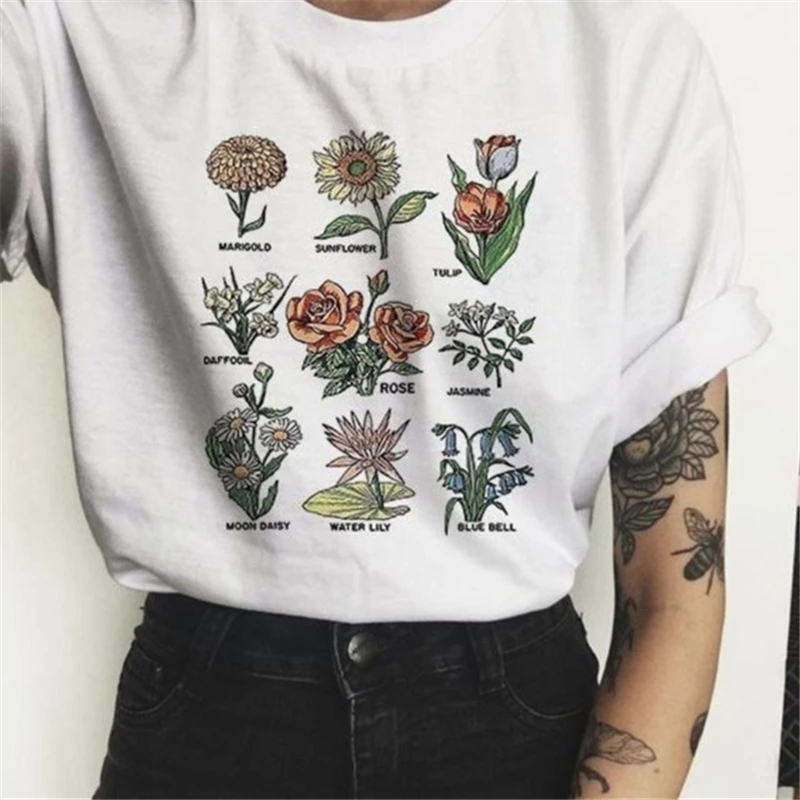 New fashion t shirt 2019 flower print short sleeve round neck casual loose women Korean style hot T-shirt tops vestidos 2019