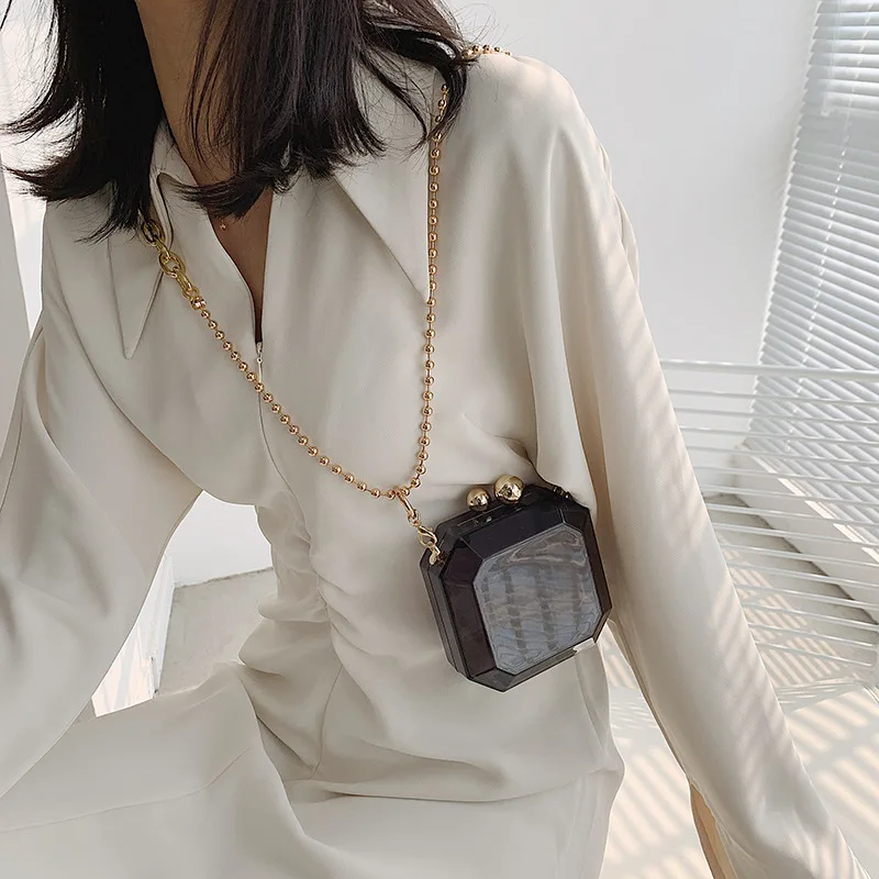 Transparent Evening Bag Acrylic Box Chain Crossbody Bag For Women Shoulder Purses And Handbags Ladies Party Clutch