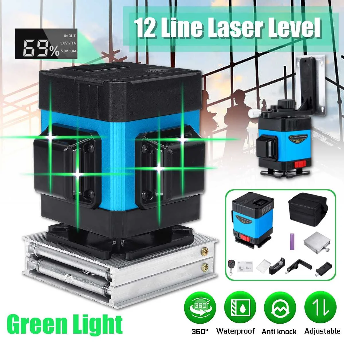 

Laser Level 12 Lines 3D Self-Leveling 360 Horizontal And Vertical Cross Super Powerful Green Laser Beam Line