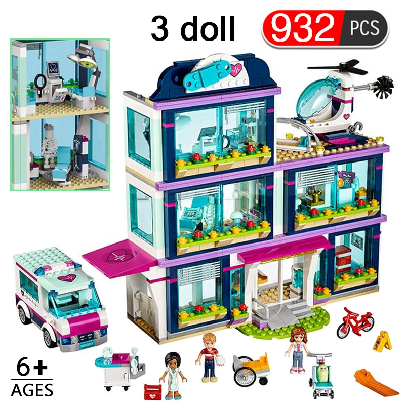 932pcs Heartlake City Hospital Model Build Blocks Girls Friends Bricks Compatible With Figures Toys For Children | Игрушки и хобби