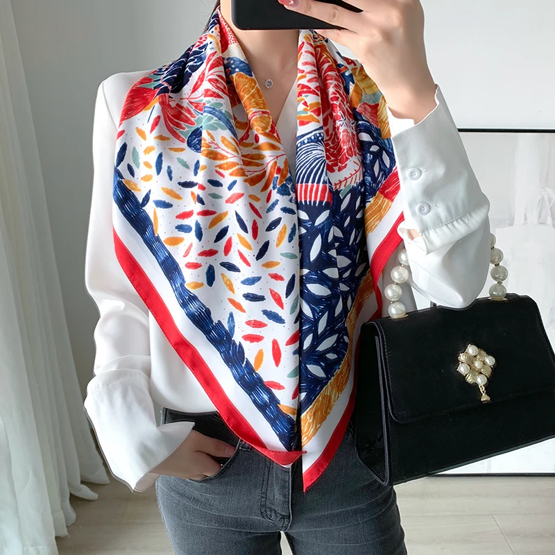 

spring new female scarf high quality shawl mulberry silk fashion scarf headscarf beach sun protection Baotou scarf 90cm*90c