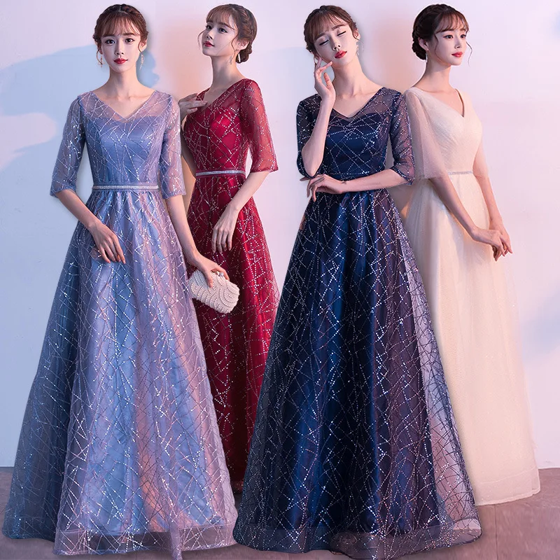 

2020 Real Baptism Gown Gengli Evening Dress 2020 New Chorus Performance Long Host Banquet Simple And Generous Style For Women