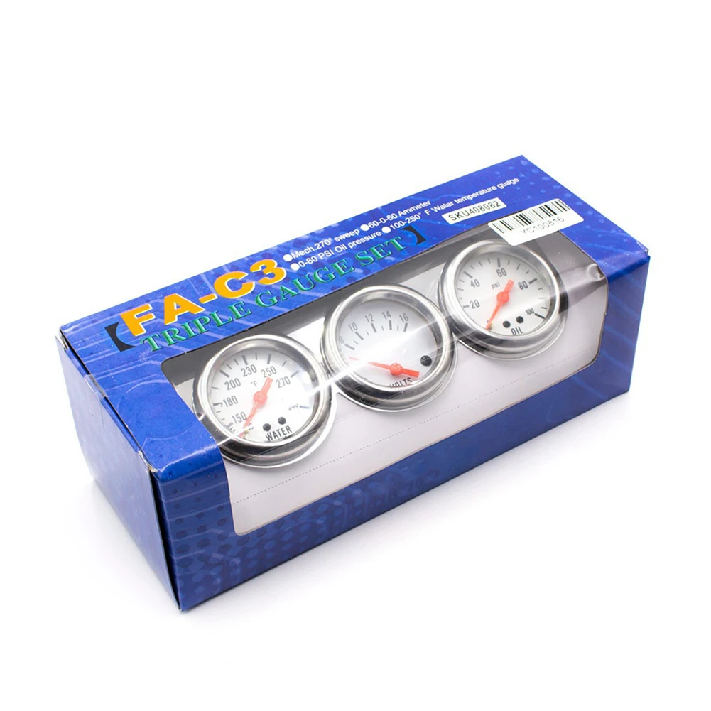 

3 in 1 Universal Auto Water Temperature Voltage Oil Pressure Gauge Digital Pointer Sensor Display 2''/52mm Diameter Meter Car