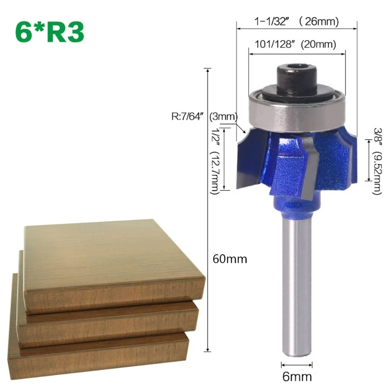 

6mm Shank Router Bit R1/R2/R3 4 Teeth Edge Trimmer Woodwork Milling Cutter Knife