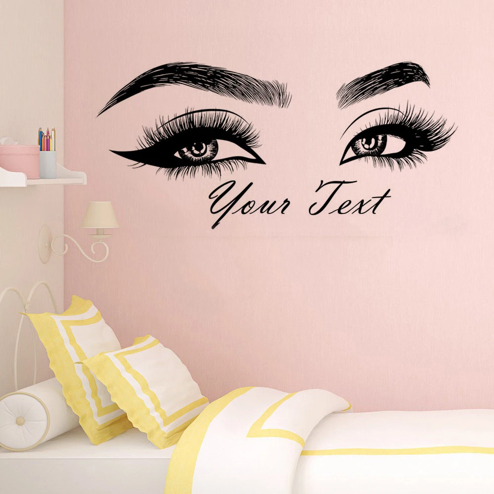 

Eyelashes Wall Decal lashes Beautiful Girl Beauty Salon Custom text Eyebrows Decal Sticker Make Up Vinyl Custom Sticke HY02