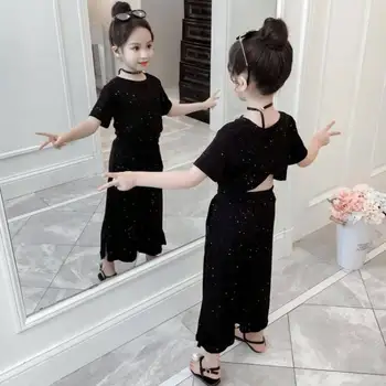 

2020 High Quality Girls Clothing Sets Summer Fashion Short Sleeve T-shirt+Casual Pants 2Pcs Girls Clothes Suit Red/Black Colors