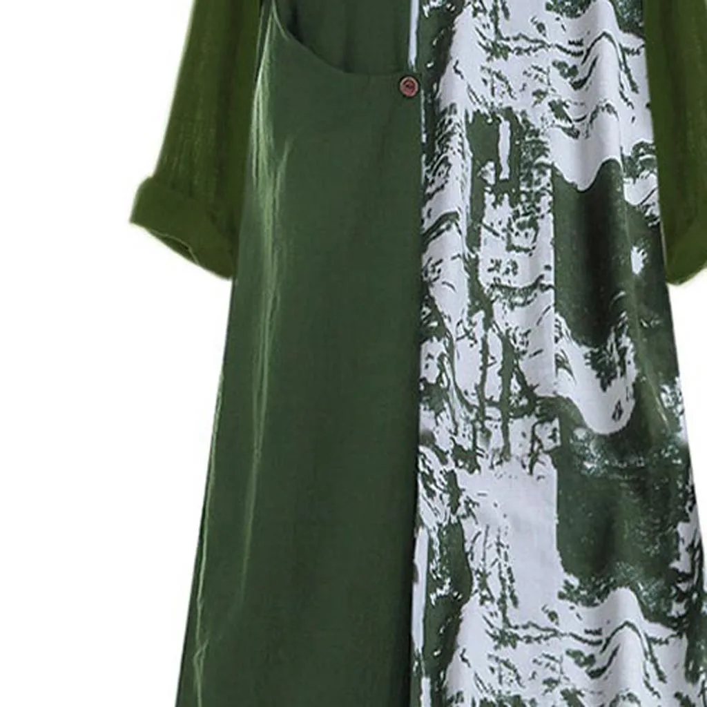 MISSOMO, женское летнее платье, плюс размер, повседневное, с принтом, с длинным рукавом, на пуговицах, с карманом, с о-образным вырезом, длинное, льняное, Vestidos 8