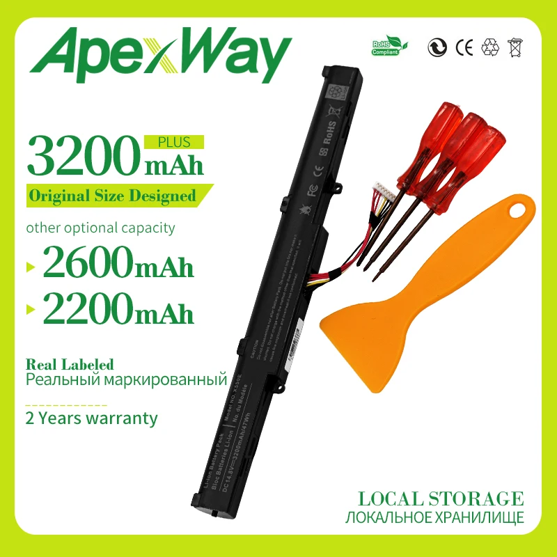 Najtaniej Apexway 3200mAh 14.8V bateria do laptopa asus A41 X550E X450 X550V X450E A450V F450E F450JF F450C A450J X450J serii X751L X751M