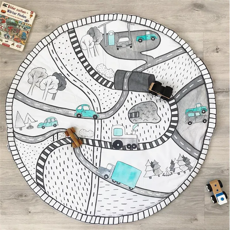 Baby Car Racing Road Game Play Mat 26 English Letters Kids Educational Crawling Blanket Village Road Unicorn Floor Carpet (5)