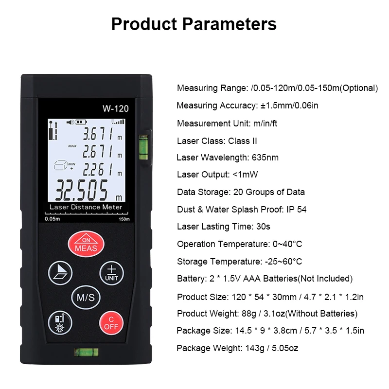 Laser Distance Meter 120M 150M Handheld Portable Lcd Digital Laser Rangefinder Measure Tools Tape Range Finder For Area Volume Laser Distance Meter 120M 150M Handheld Portable Lcd Digital Laser Rangefinder Measure Tools Tape Range Finder For Area Volume